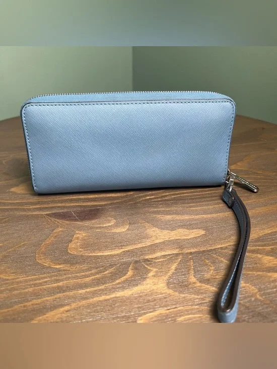 Michael Kors Jet Set Travel Large Continental Zip-Around Leather Wallet Blue - Picture 5 of 12